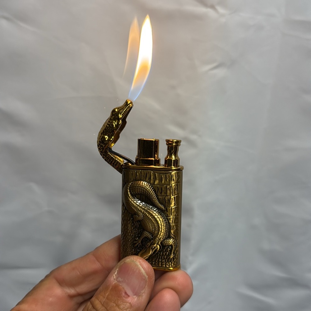Fathers day!New Bronze & Gold Alligator fire breathing Cigar lighter set  EA019B - Picture 2 of 7